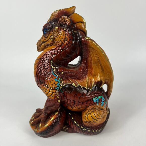 Windstone Editions 1986 Dragon Vintage Statuette Turquoise Gold Brown 9.5" Pena - Picture 3 of 16